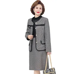 Office Ladies 2 Piece Dress Set Women Fall Elegant Long Sleeve Cropped Jacket And Vintage Slim Ol skirt Large Size Suit Female