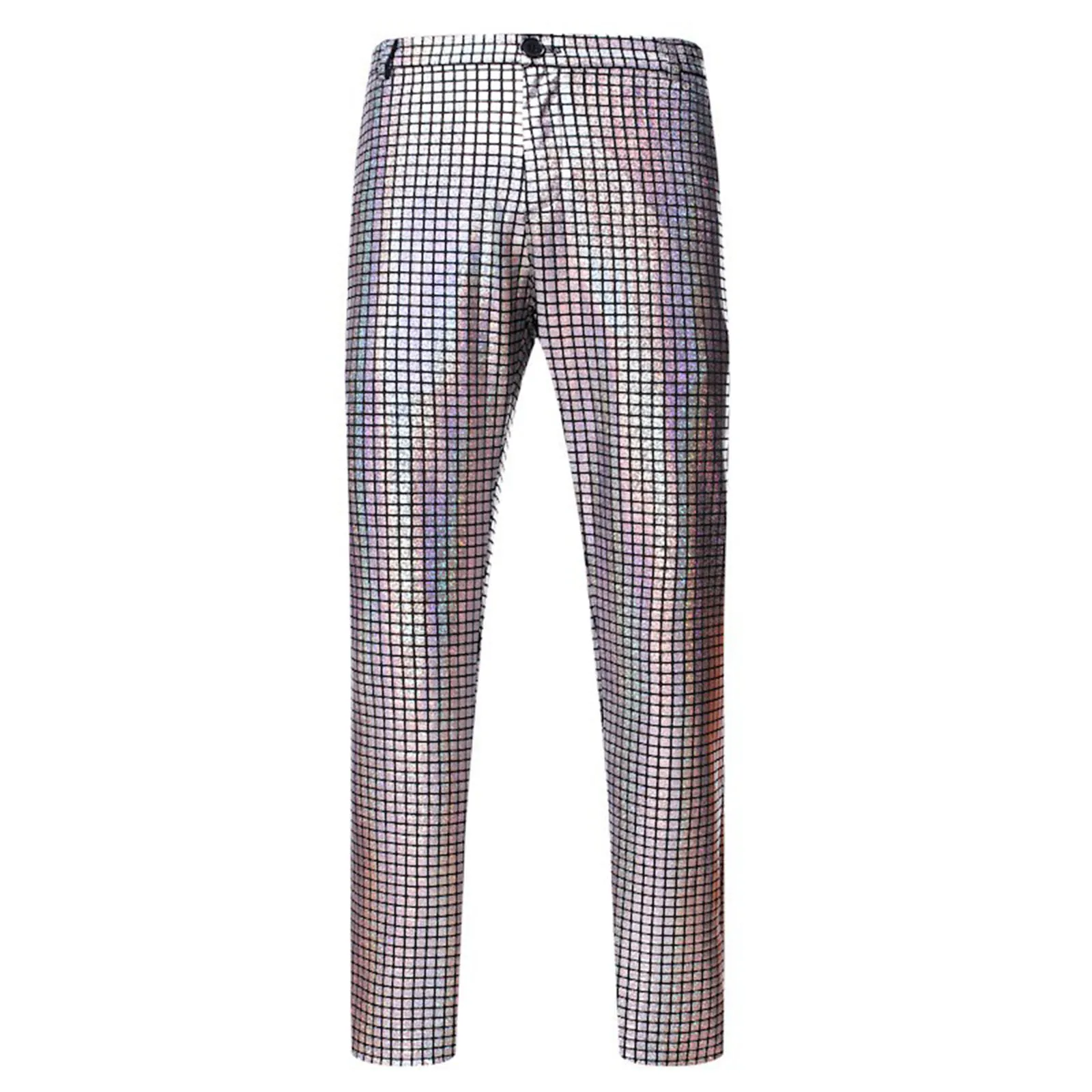 

Men'S Sequins Jogging Pants Trendy Sparkly Plaid Straight Pants Spring Summer Stage Performance Bottoms Pantalones Hombre