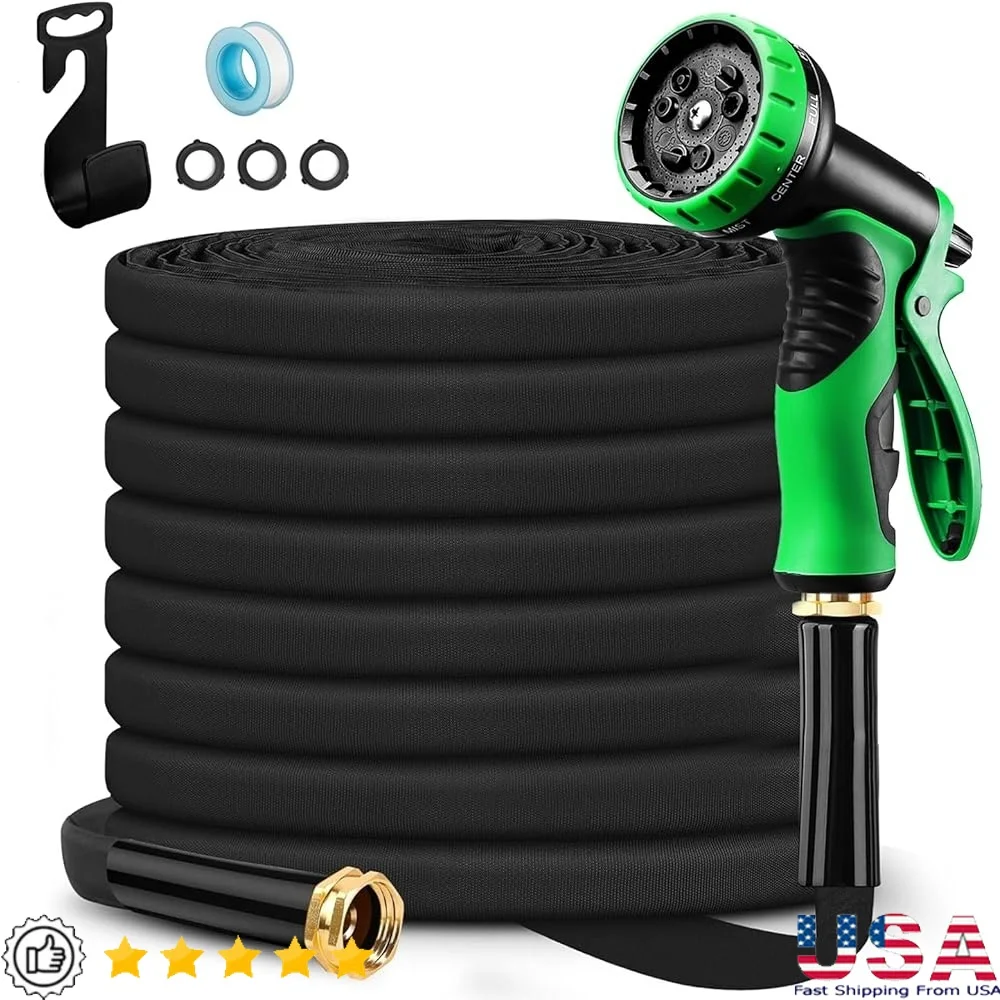 

100FT Garden Hose with 10 Spray Patterns Nozzle Lightweight Durable Non-Expanding Water Pipe Holder Garden Irrigation