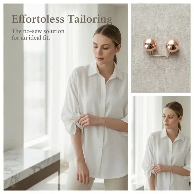2PCS No Sew Pearl Sleeve Clips Non Slip Strong Hold Garment Fasteners for Shortening Long Sleeves Shopping Trips