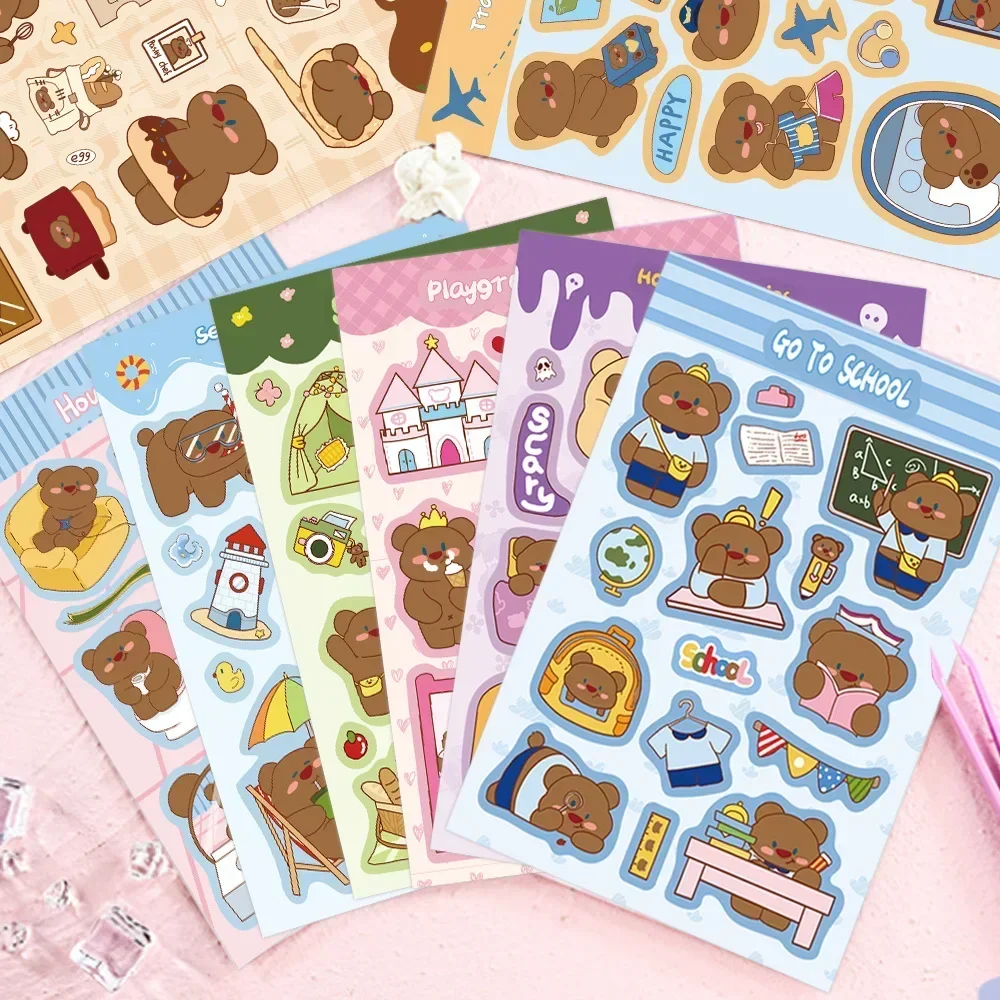 8pcs A Set Cute Bear Guka Sticker DIY Handbook Phone Case Decoration Korean Style