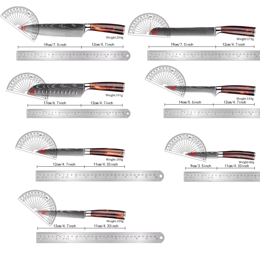 XITUO Kitchen Knife Set 15PCS With Wooden Block,Laser Damascus Pattern Steel Professional Chef Knife,With Scissor Sharpening Rod