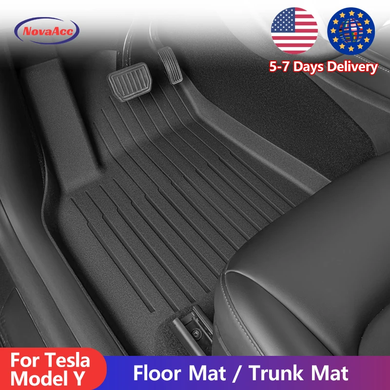 Floor Mats for Tesla Model Y 2024-2020 All Weather TPE Cargo Liner Floor Mats and Cargo Trunk Mats Accessories