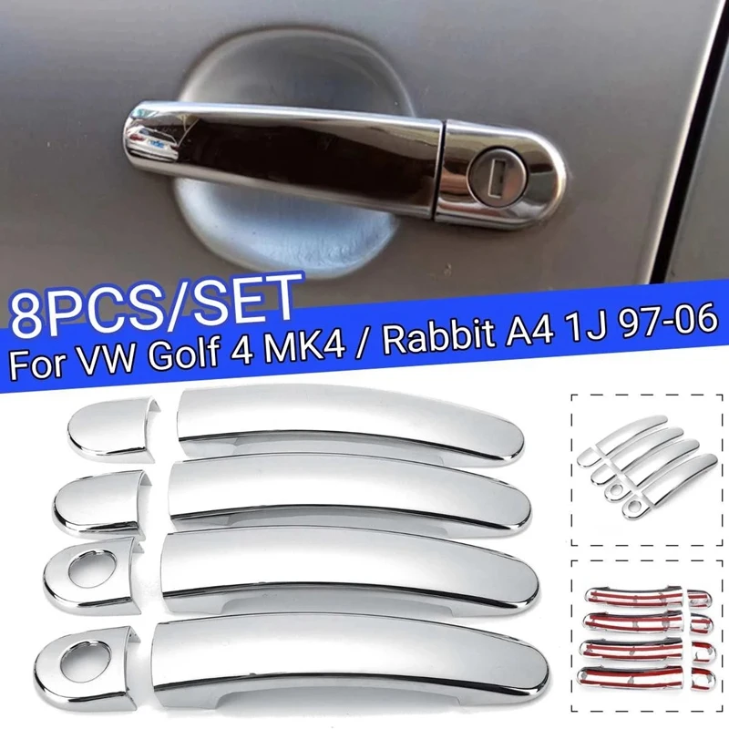 8PCS For Golf 4 MK4/ A4 1J 1997-2006 Door Handle Cover Trim Chrome Car Door Handle Covers 2 Holes