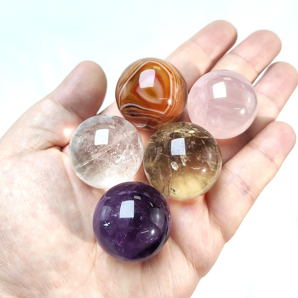 3CM Natural Crystal Stone Amethyst Rose Quartz Sphere Magic Energy Ball Home Decor Ornaments Reiki Healing Divination Gemstone