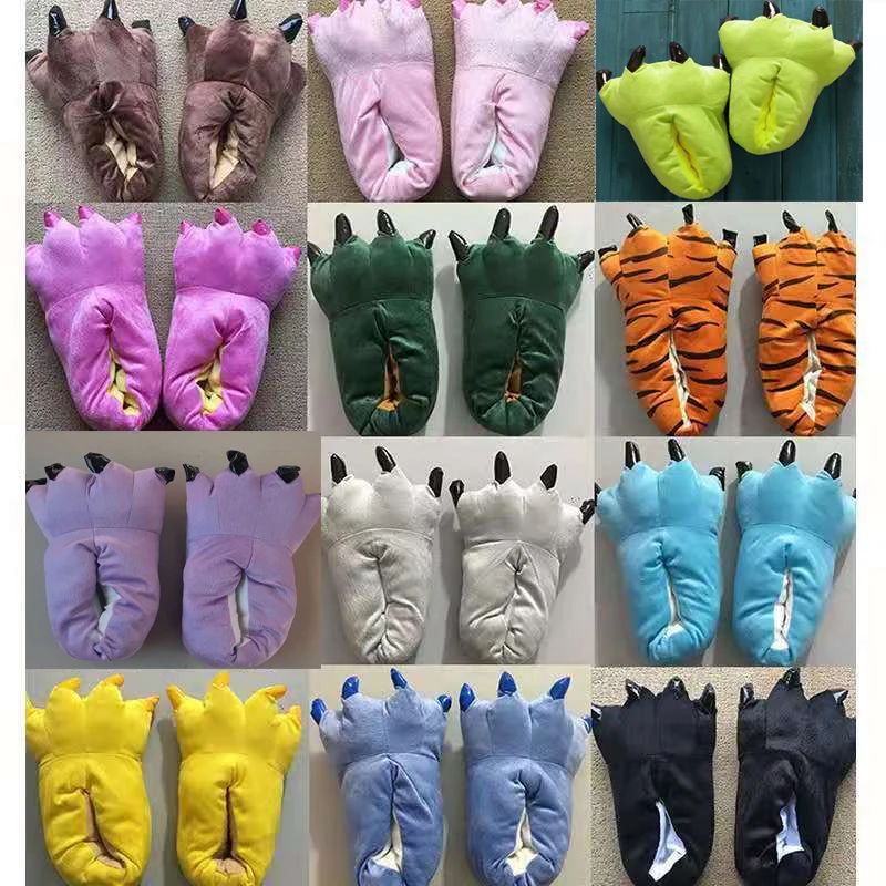 Chaussons de sol d'intérieur en peluche pour hommes et femmes, chaussures de patte mignonnes, griffe d'animal drôle, coordonnantes, douces, chaudes, unisexes, hiver, maison, Noël