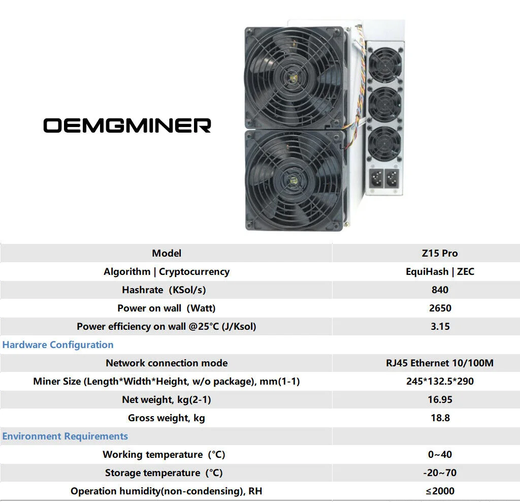 2024 Bitmain Ant miner Z15pro 820k Miner Asic Mining Z15 Pro Hashrate 420ksol/s 820 w Zec Zcash Miner