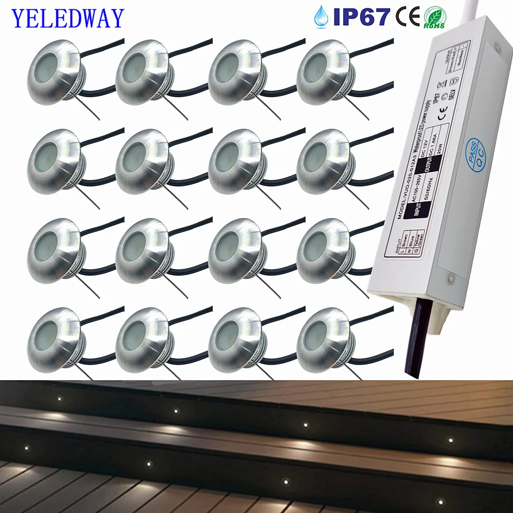 1W IP67 LED Deck Lights Outdoor Stainless Steel Recessed Garden Stair Underground Bulb Lamp 12V Deck Post Light Wall Spotlights