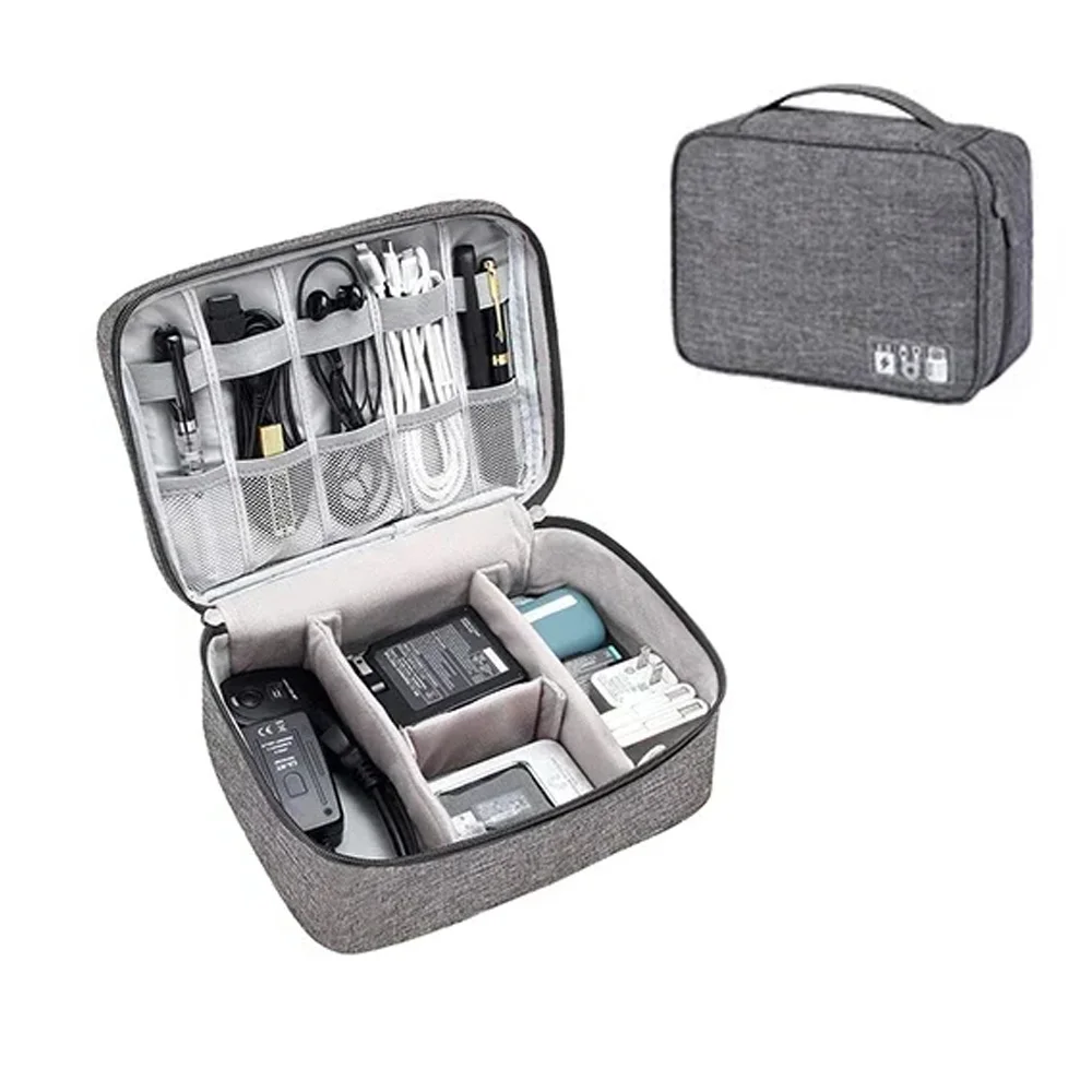 מארגן אלקטרוני דיגיטלי עמיד למים עם נפח גדול, תפקודים מרובים, מטען USB לקו נתונים, אוזניות ותיק אחסון לנסיעות