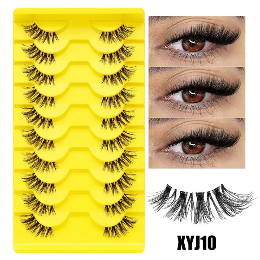 10 Paar mit Gelee-Klebestreifen, halb gefälschte Wimpern, Anime, Cosplay, mehrere Stile, flauschige Wimpern, DIY, handgefertigt