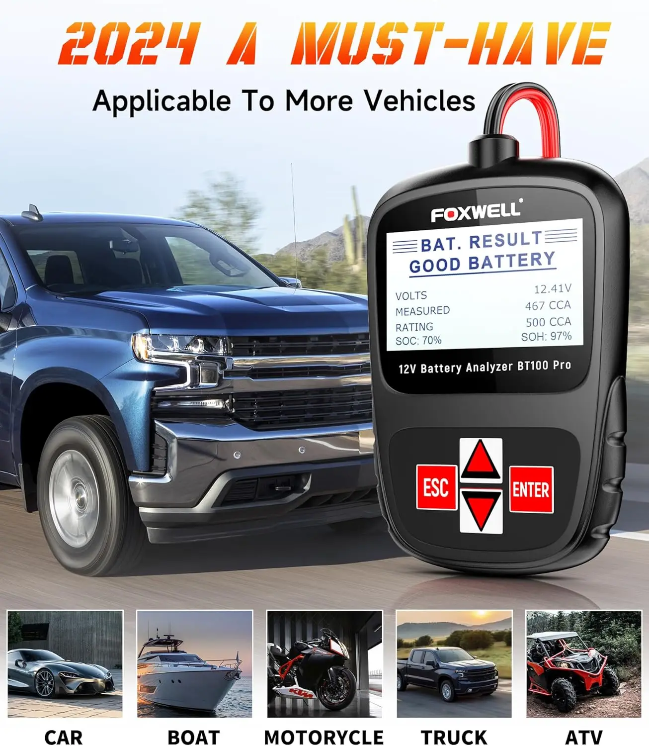 

Тестер автомобильного аккумулятора 12 В, автомобильный тестер нагрузки аккумулятора 100-1100CCA, цифровой анализатор аккумулятора, диагностический тестер FOXWELL BT100 Pro