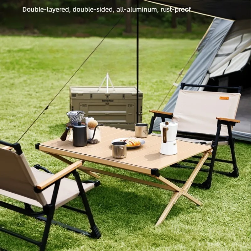 Heavy Duty Aluminum Roll Up Camping Table Double Sided Folding Portable Waterproof Stain Resistant Easy Clean Outdoor 캠핑 테이블