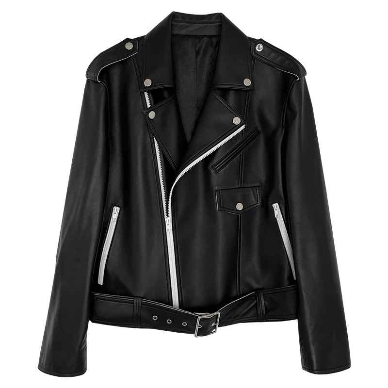 CC Giacca in Vera Pelle di Pecora con Pelliccia Sintetica Stile Moto Post-Punk da Donna, Giacca Primaverile in Pelle da Moto