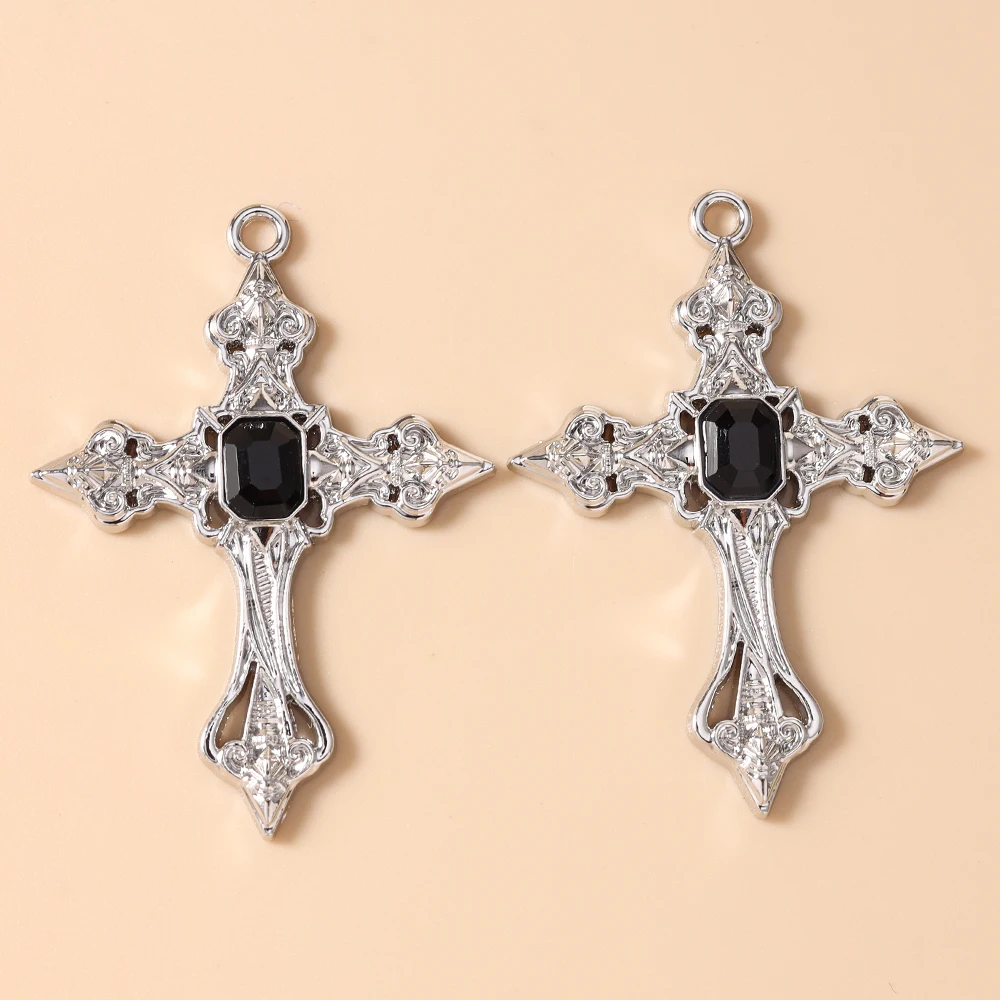 Leslie 5 Stück 54*39mm Prachtvolle Gothic Hip Hop Kristall-Kreuz-Anhänger für Halsketten, Armbänder, Schmuckherstellung, DIY-Basteln – Detail 13