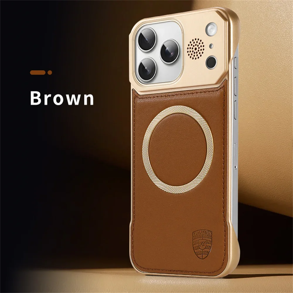 حافظة هاتف مغناطيسية بدون إطار من جلد البولي يوريثان لهاتف آيفون 17 Air 16e 16 15 14 Plus 13 12 11 Pro Max لتغطية Magsafe