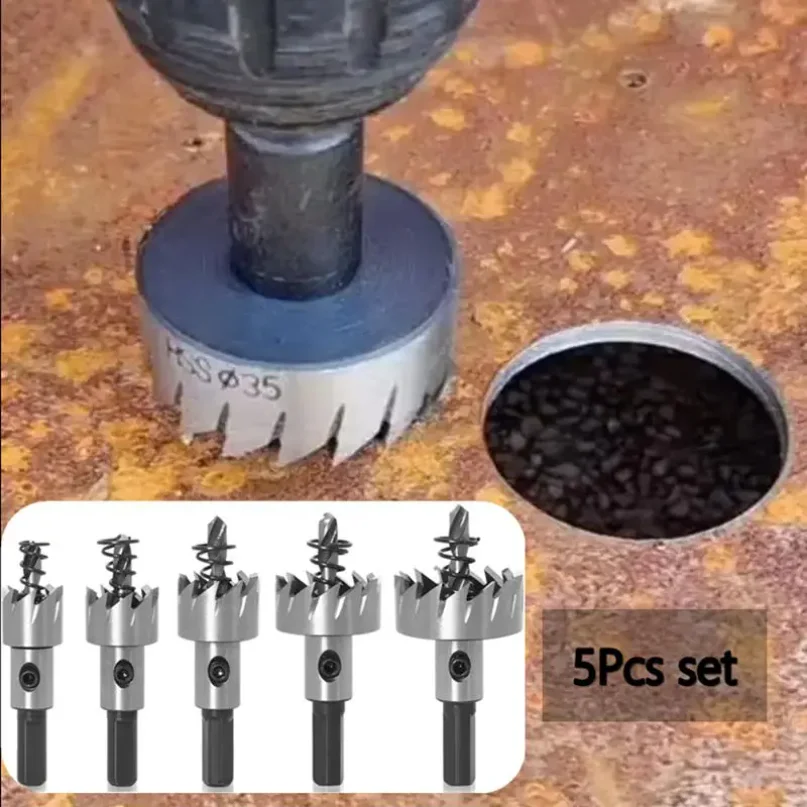 

5Pcs Carbide Tip HSS Drill Bit Hole Saw Set Stainless Steel Metal Alloy 16/18.5/20/25/30mm Woodworking Tools