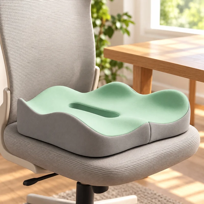 Light Green and Grey 3D Memory Foam Cushion with Washable Polyester Cover for Car and Office Seating Comfort