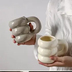 Cute Thicken Ceramic Water Cups Coffee Milk Mug With Handle 420Ml Big Captial Ceramic  Juice Cup Colored Ceramics Big Juice Mugs