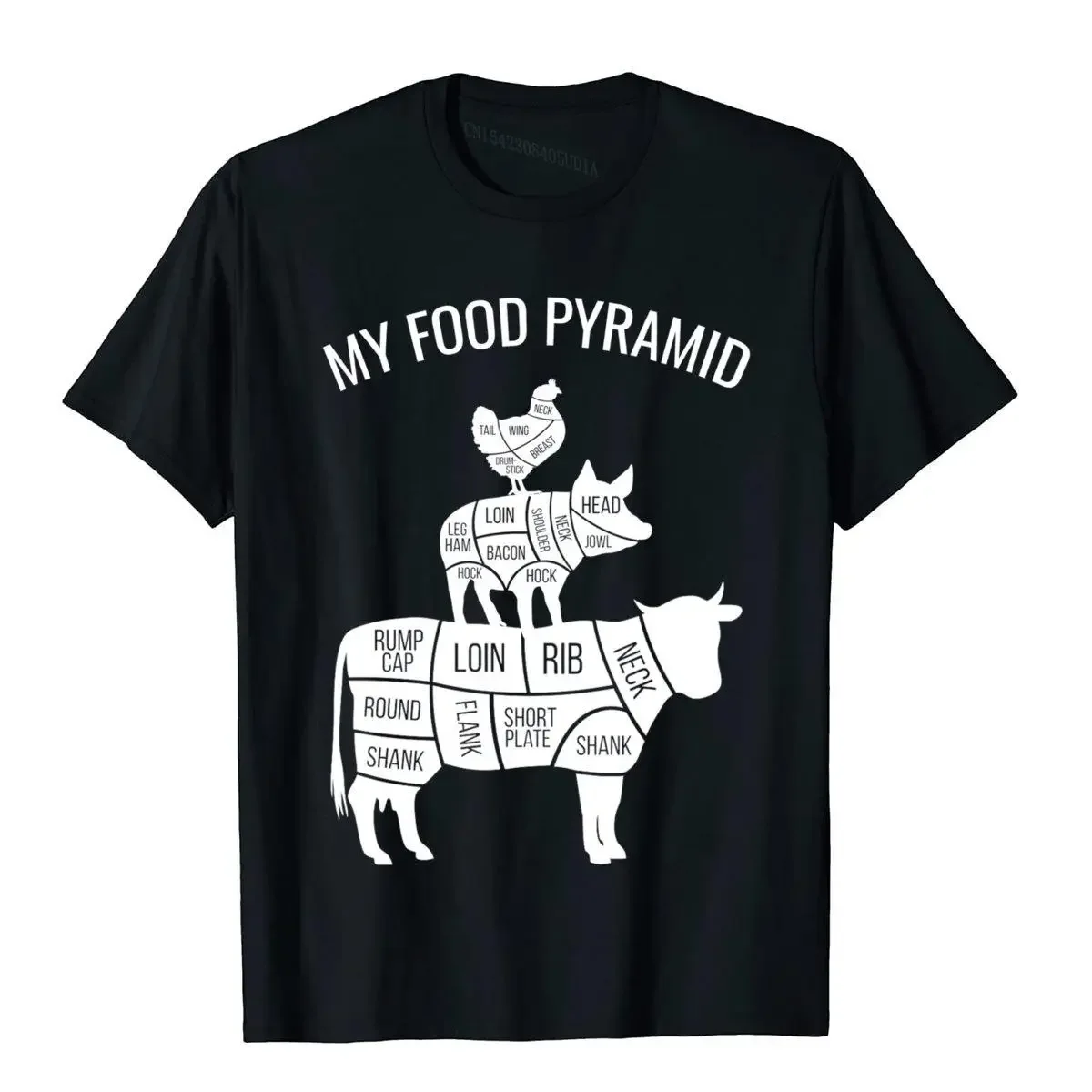 My Food Pyramid Funny Carnivore Cow Pig Chicken Graphic T Shirt Classic Summer Cotton Men T Shirt Camisa