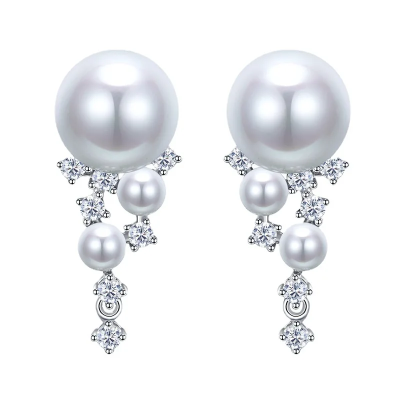 

925 Silver 10mm Freshwater Pearl Stud Earrings Women Fine Anniversary Jewelry