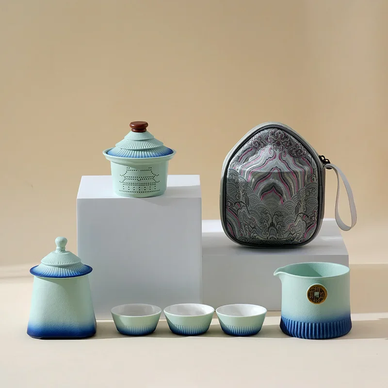 Creative Forbidden City Cultural and Creative One Pot Three Cup Travel Set Outdoor Camping Portable Tea Set Kung Fu Gift Tea Cup