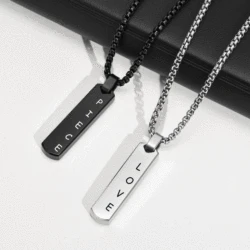 Geometric Vertical Bar Necklace for Men Boys,Customized Name ID Text Stainless Steel Pendant with Box Chain,Personalized Jewelry