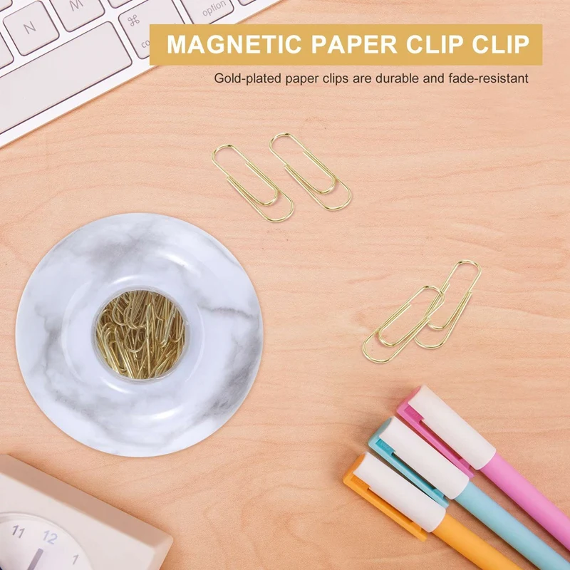 دبابيس ورق الذهب في أنيقة المغناطيسي الرخام الأبيض حامل قصاصة ، 28 مللي متر ، 100 مقاطع لكل صندوق