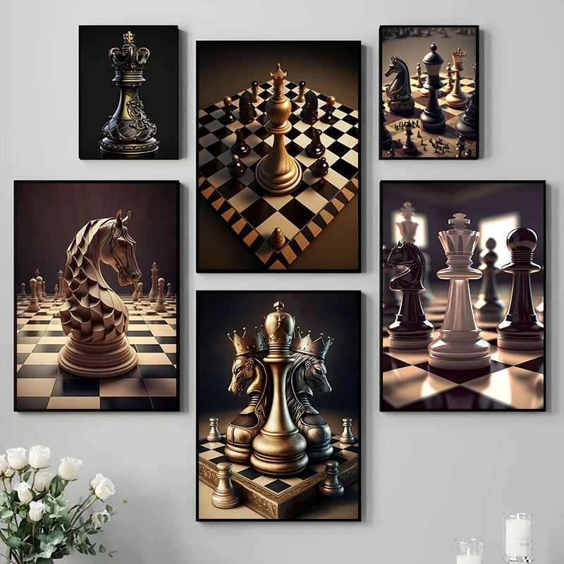 Black and White King Knight Chess Game Canvas Painting Wall Art Pictures Prints Posters for Living Room Home Cuadros Decor