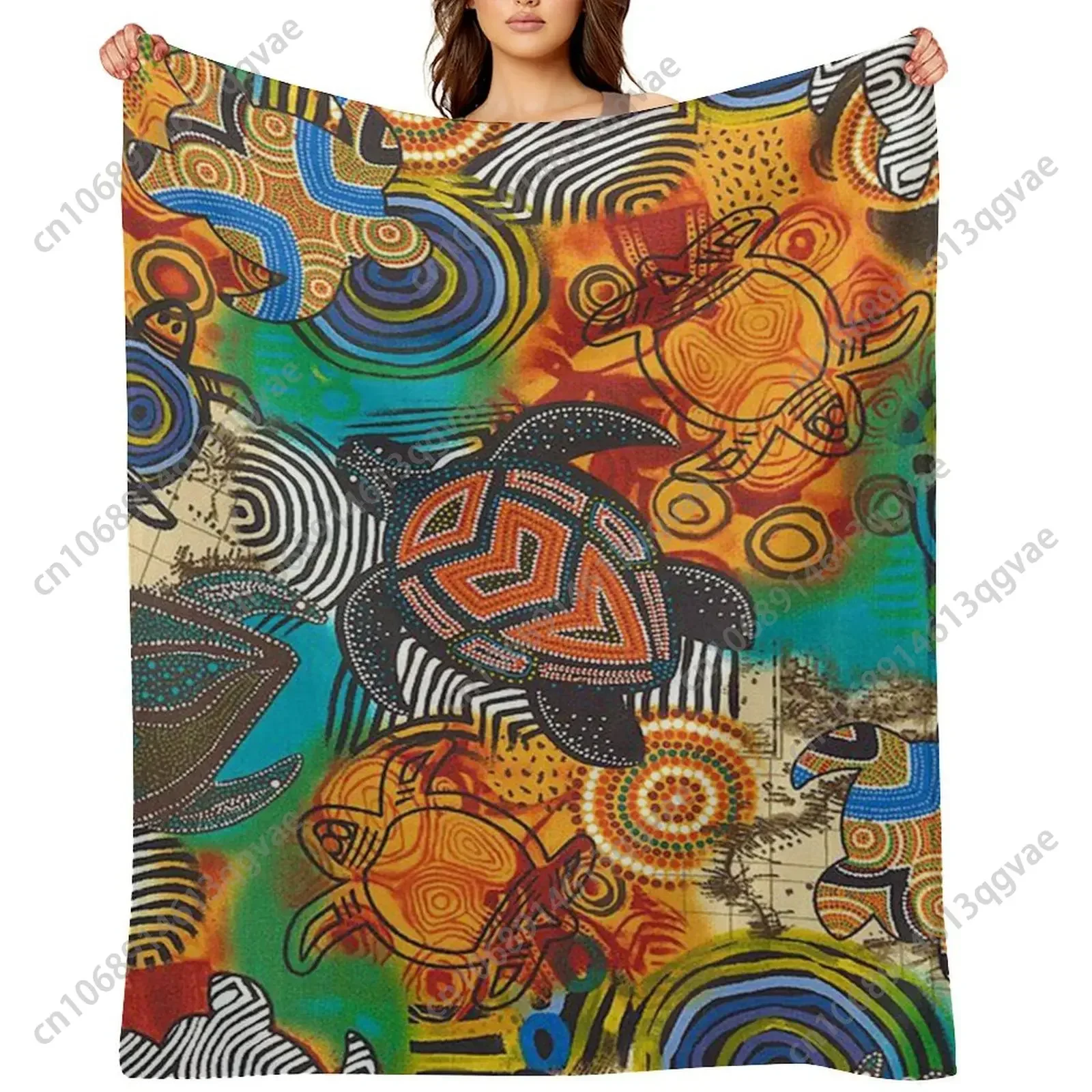 Australia Aboriginal Turtle Indigenous Art Design Flannel Blankets Are Soft Comfortable and Warm Perfect for Winter Naps Homes