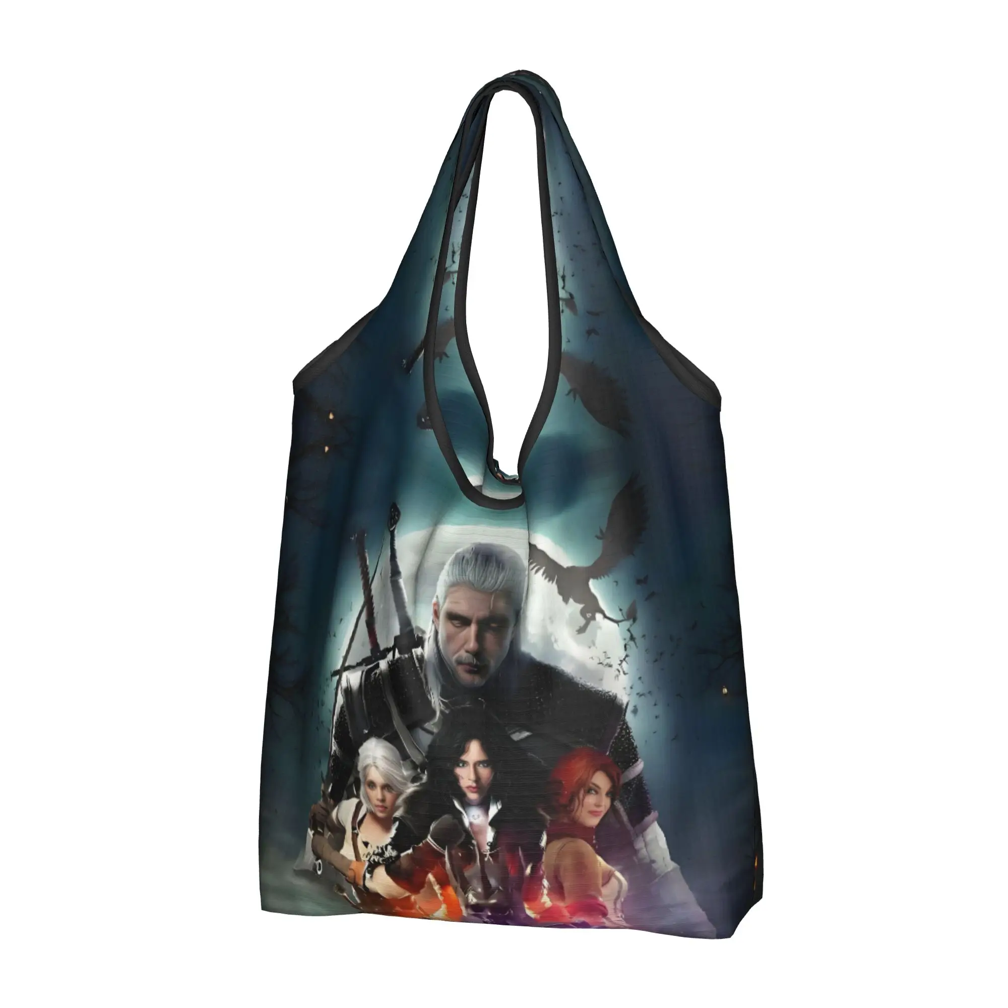 Action The Witcher  Game  Groceries Shopping Bag Cute Shopper Shoulder Tote Bags Large Capacity Portable Role Playing  Handbag