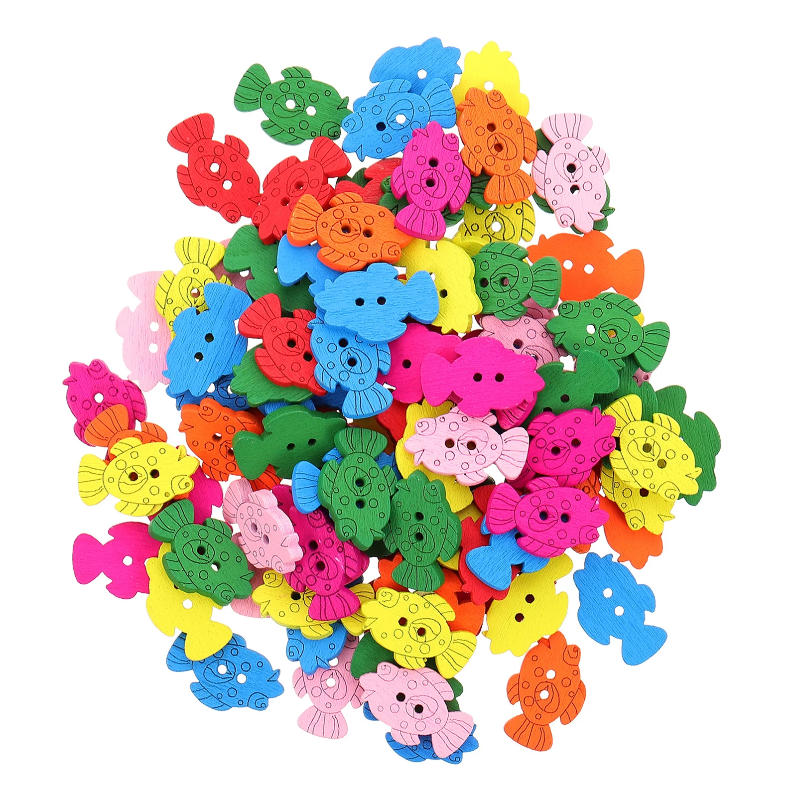 

100Pcs Wooden Fish Buttons Carved Animal Shape DIY Craft Sewing Buttons Decorative for Clothes Jackets Shirts Fish Button