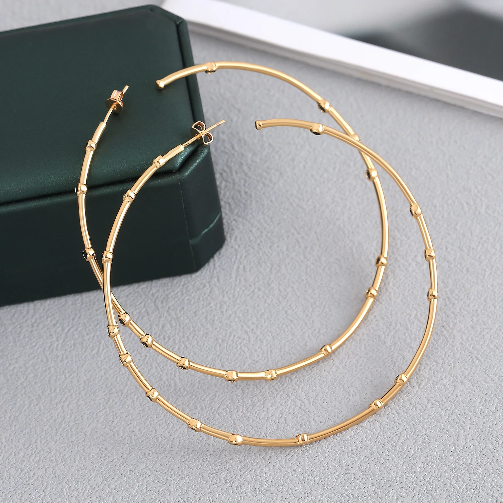 MHS.SUN Fashion Gold Plated Big Circle Hoop Earrings for Women Zircon Round Earring Hip Hop Piercing Ear Jewelry Party Gift