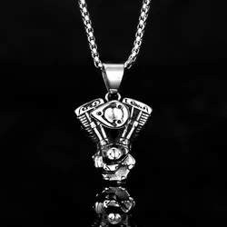Male Retro Motorcycle Engine Pendant Necklace Men Hip Hop Street Culture Stainless Steel Fashion Trendy Necklace Boy Jewelry New