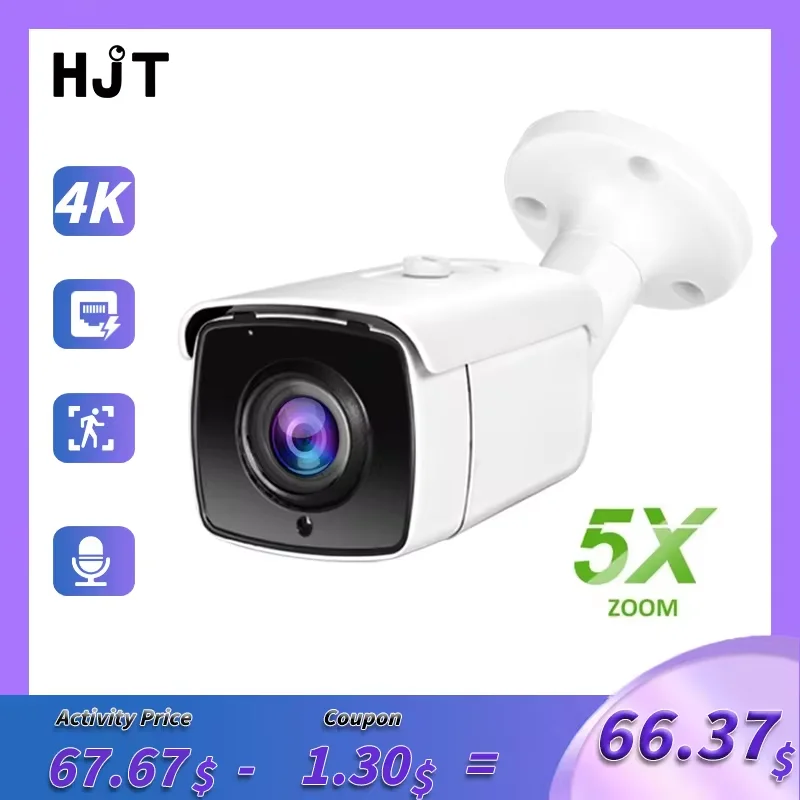 HJT POE 5MP 2.7-13.5mm 5x Zoom Óptico 30mIR Visão Noturna Detecção de Movimento Segurança CCTV Cartão TF Camhi