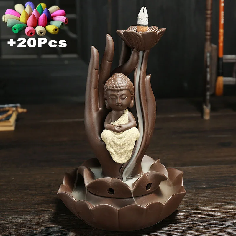 Free Gift Cones Buddha's-hand Backflow Incense Coil Holder Buddha Ceramic Censer