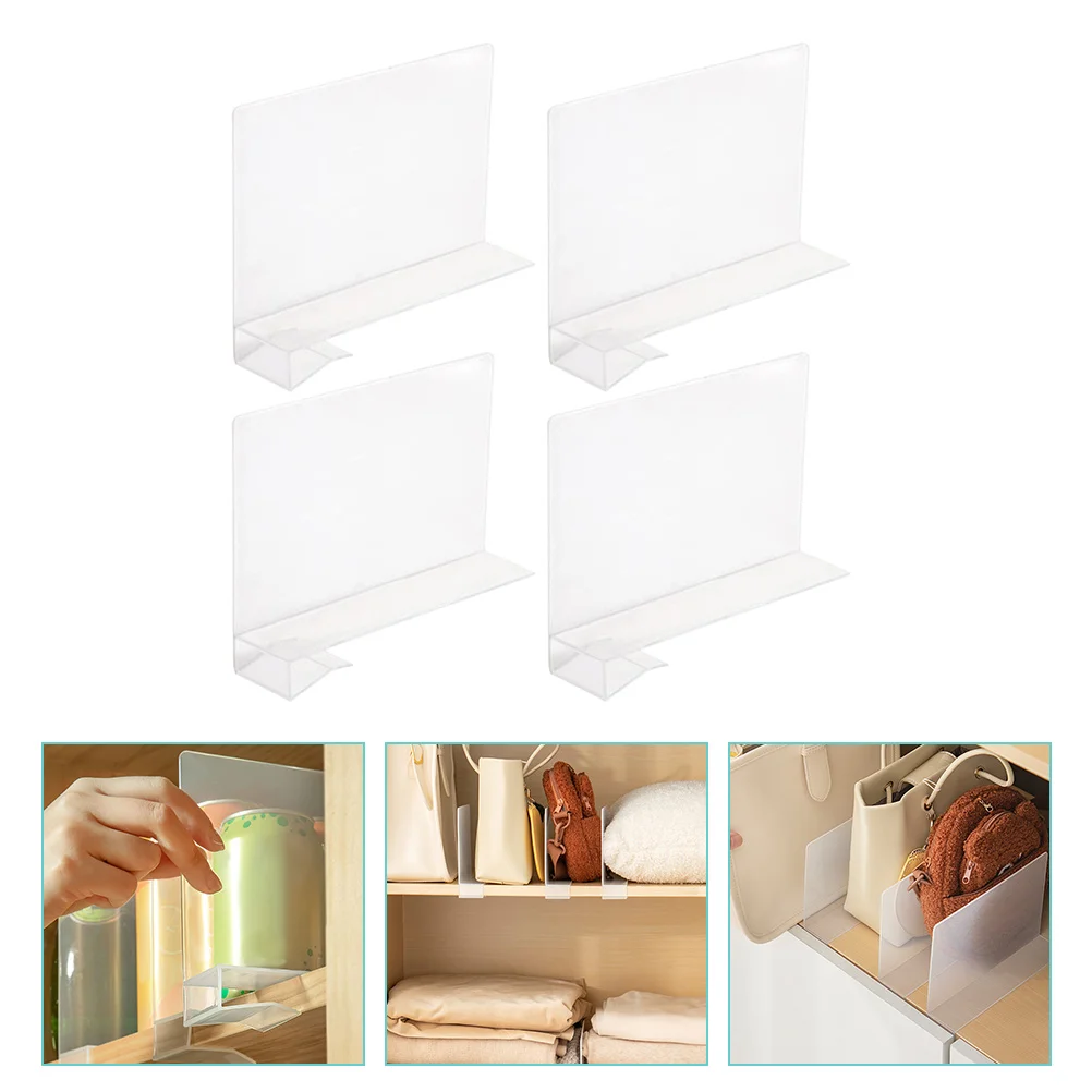 4 Pcs Clear Shelves Partition Plate Shelf Separators Cupboard Dividers Closet Wardrobe Organizing Cabinet Shelves