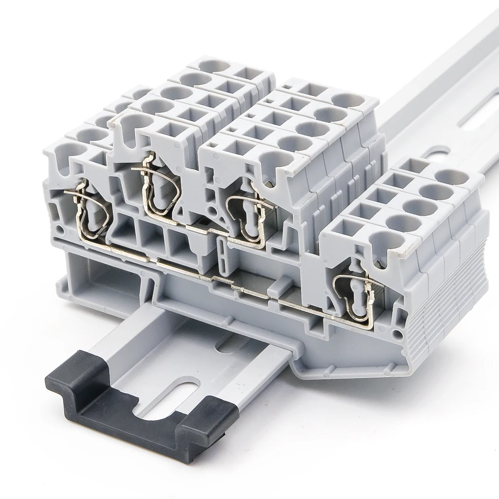 5pcs Din Rail Terminal Block STTB-4 Electrical Connectors Double Layer Spring Connection Connector Wire Conductors