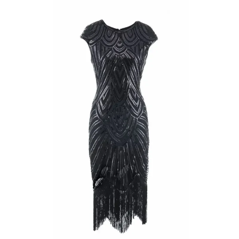 Vintage 1920s Sequin Fringe Charleston Dress Great Gatsby Sexy Women Evening Party Shining Bling Bling Tassel Dress New