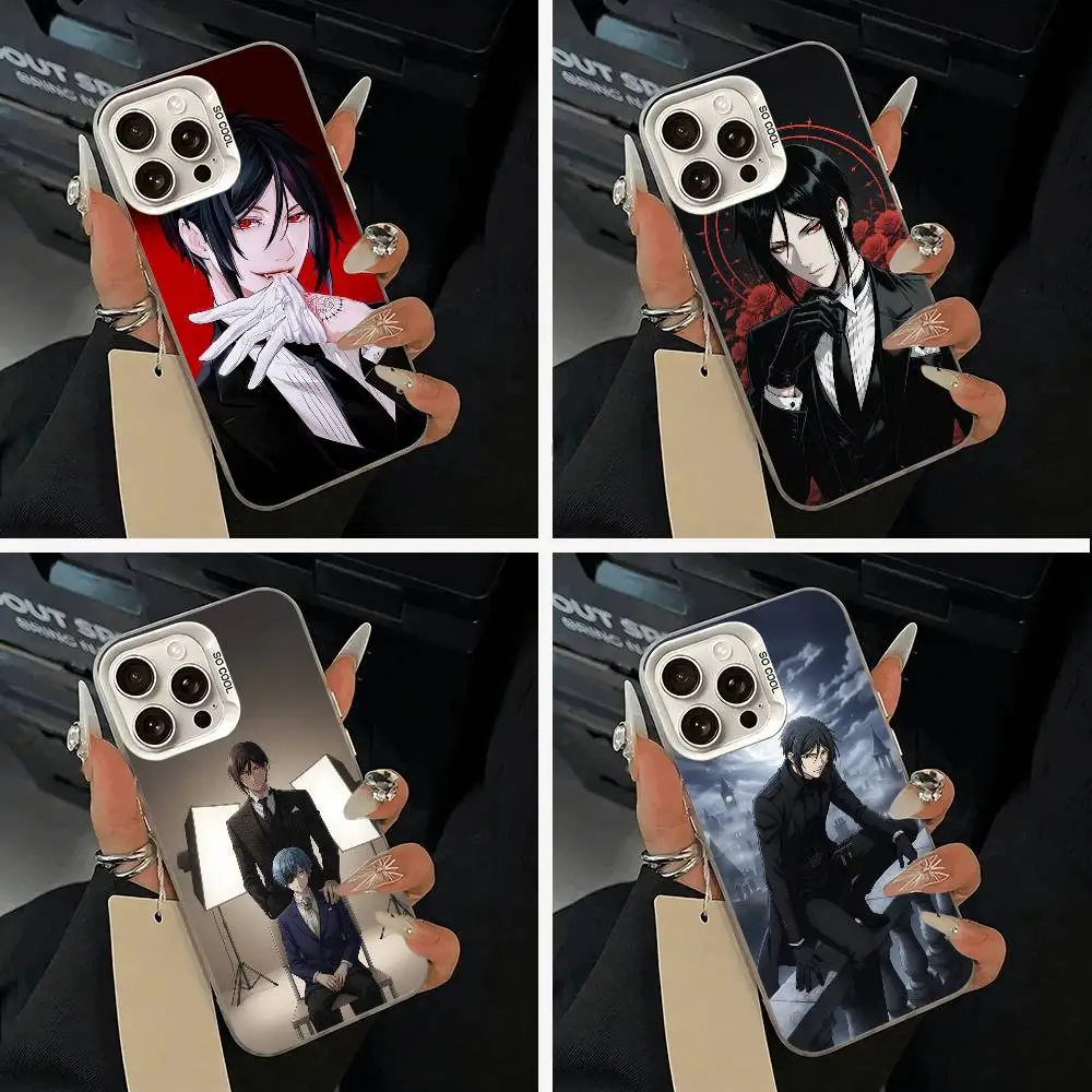 Klassische Anime-B--Black-Butler-Handyhülle für iPhone 11 12 13 14 15 16Pro Max Plus, weiße, silberne Handyhülle