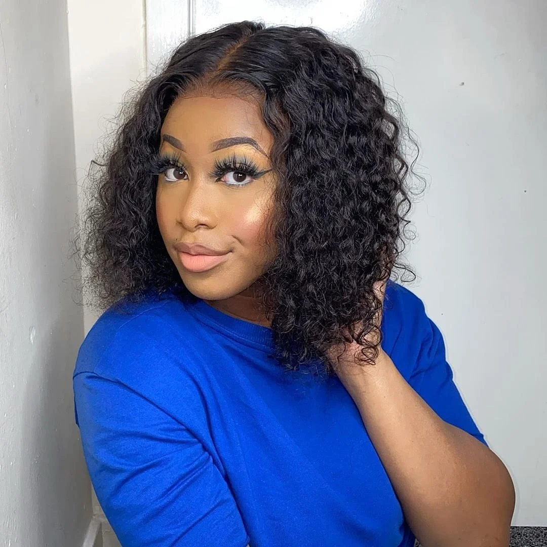 

Curly Short Bob Glueless Human Hair Wigs Deep Wave 13x4 Lace Frontal Wigs Ready To Wear 180 Density Brazilian Human Hair On Sale