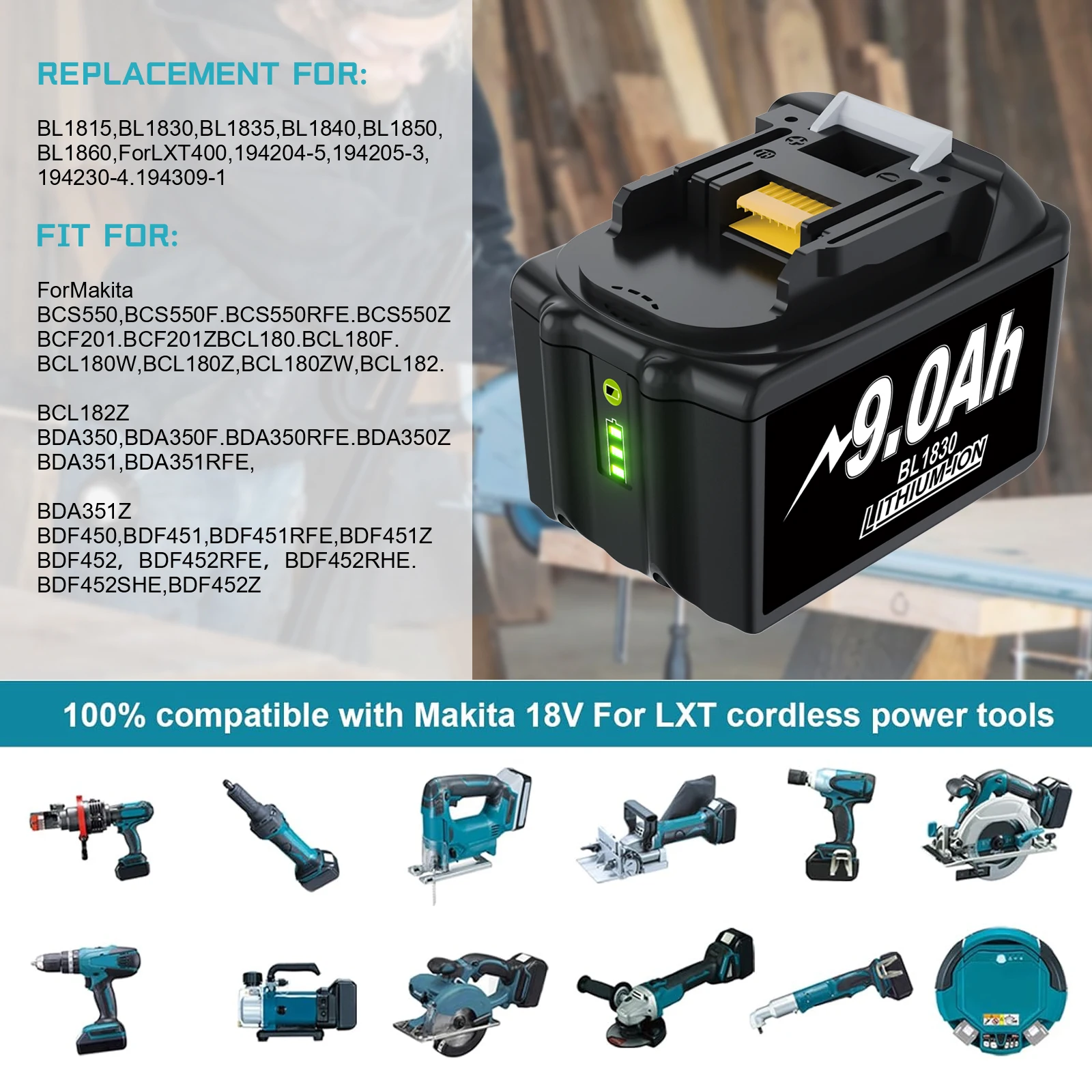 Литий-ионный аккумулятор Bonacell BL1830 18 В 9000 мАч для Makita 18 В BL1840 BL1850 BL1830 BL1860B BL1890 BL1830B LXT 400, аккумулятор для инструментов