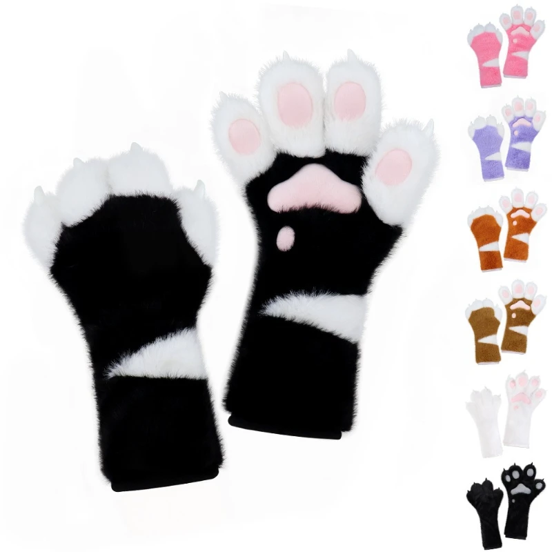 

Fury Handmade Animal Claws Long Gloves Furry Plush Gloves Halloween Cos Paw Props