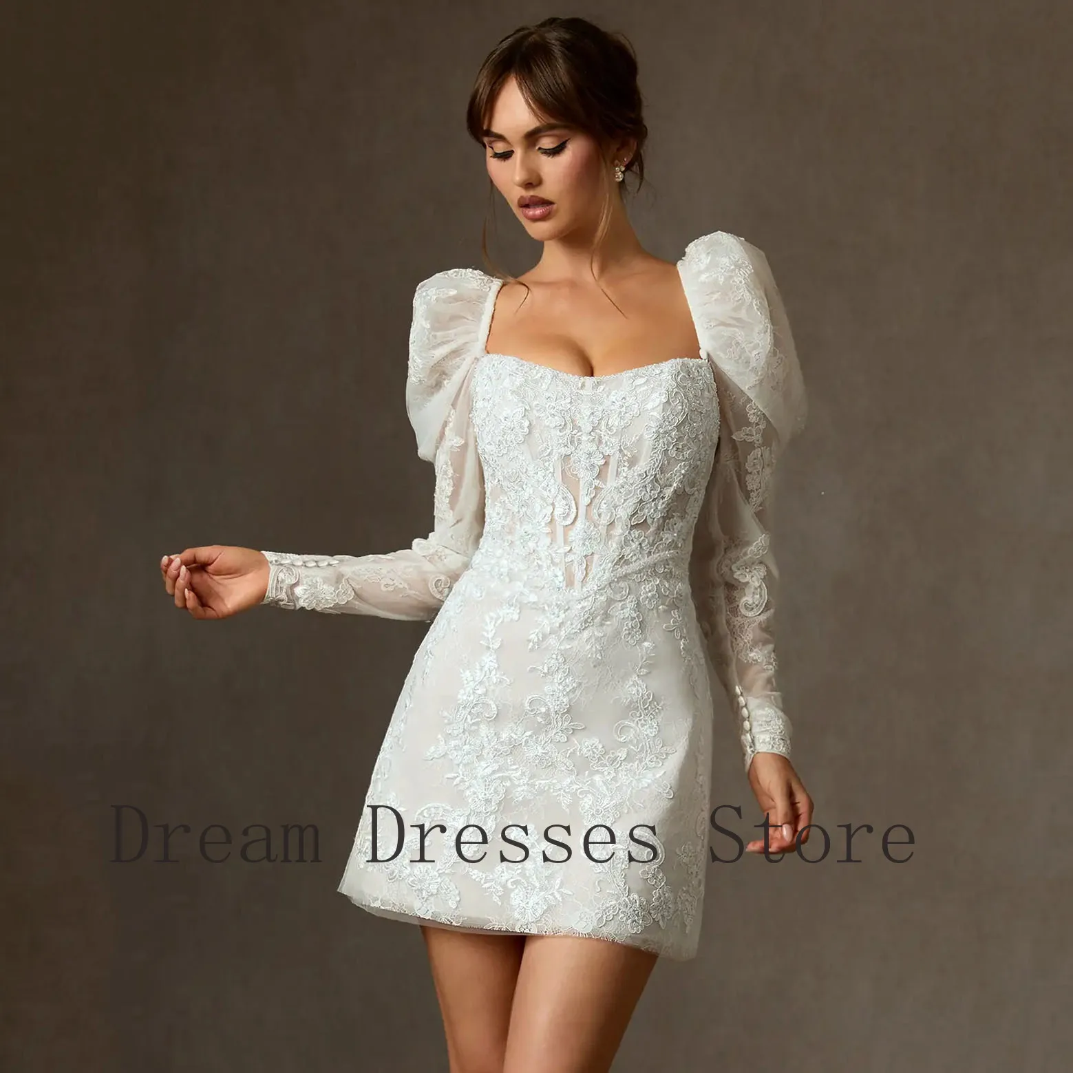 

Индивидуальные вечерние мини-платья А-силуэта с квадратным вырезом, кружевными аппликациями и пуговицами, на заказ, для особых случаев, доступны в различных размерах, с возможностью подбора цвета.