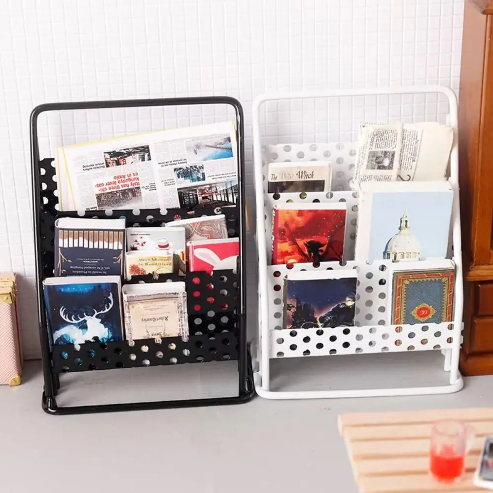 

1:12 Dollhouse Miniature Iron Storage Rack Newspaper Rack Dolls Bookshelf Display Rack Model DIY Home Decor Micro Scene Ornament