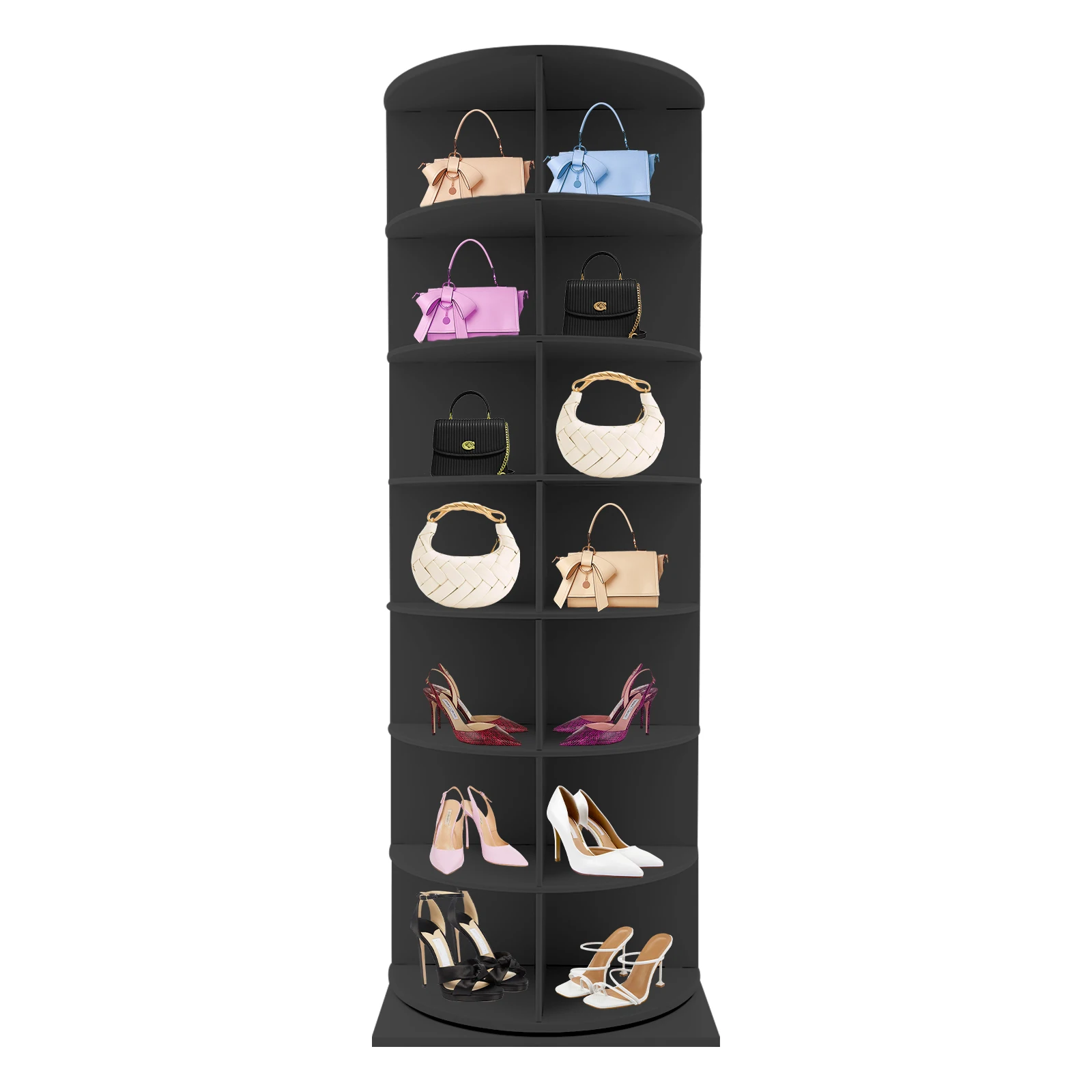 Black Rotating Free Standing Shoe Rack Organizer for Space-Saving Storage