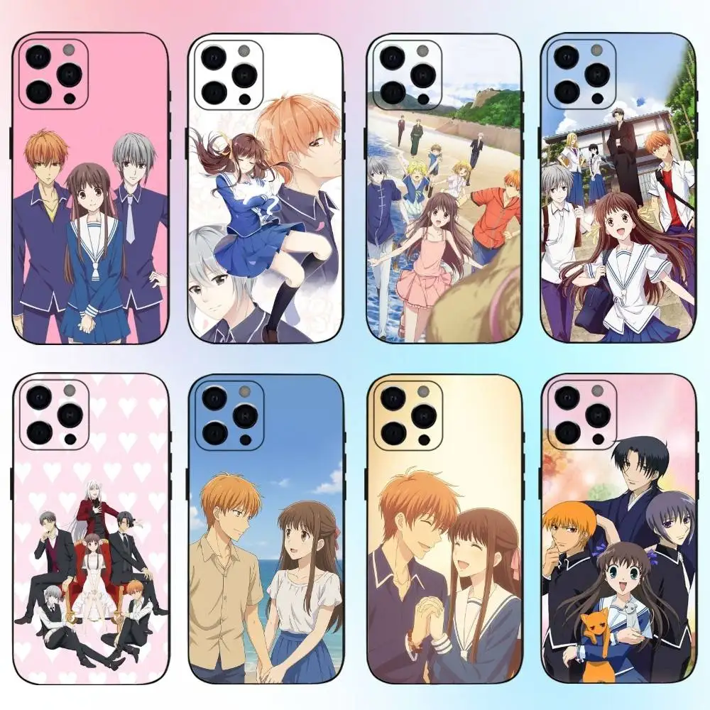 حافظة هاتف أنيمي F-fruit B-Basket-es لهاتف iPhone17,16,15,14,13,12,11 Plus,Pro Max غطاء أسود ناعم