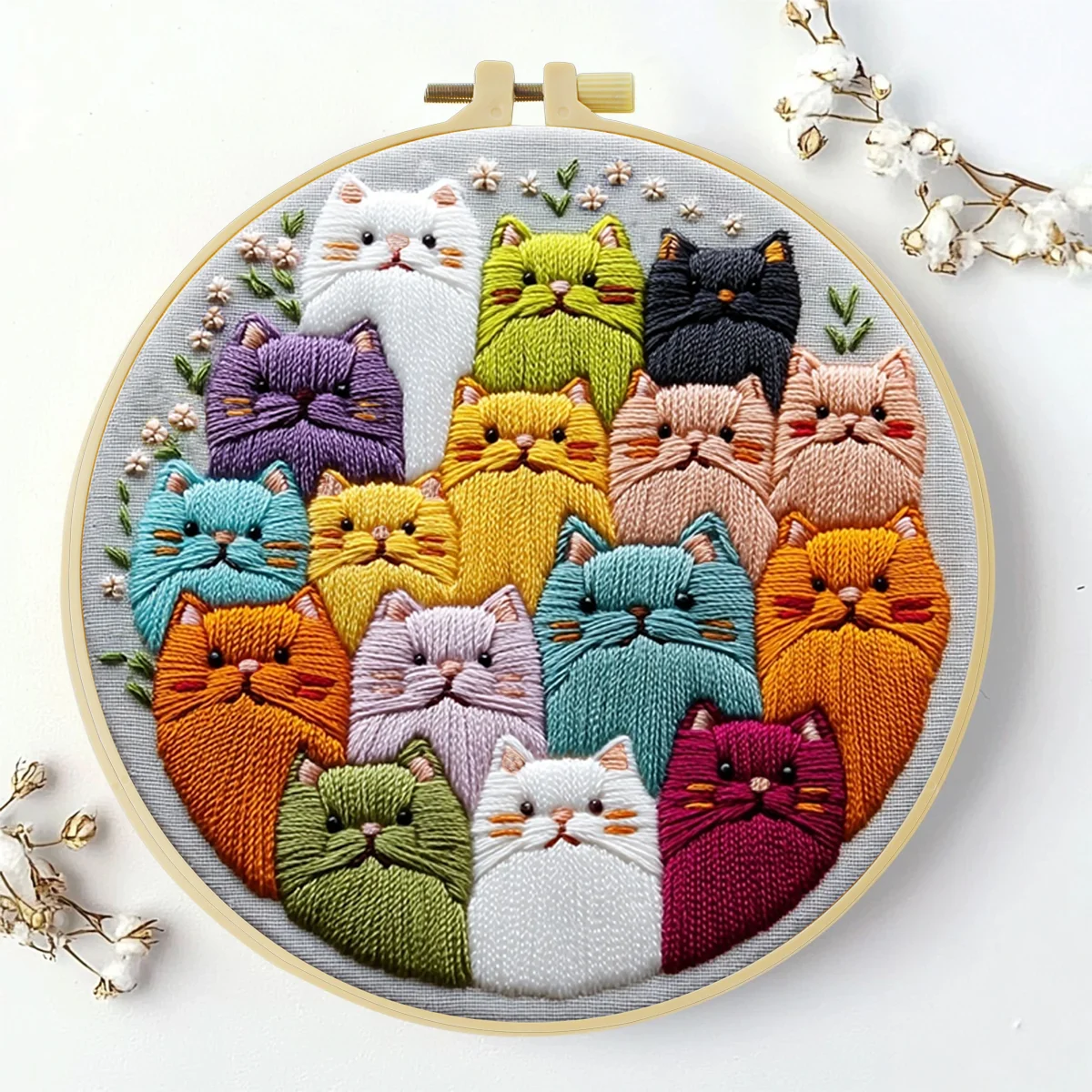 1 Stück 20X20CM/15X15CM 7,87/6,3 Zoll Katzen-Stickerei-Starter-Kit DIY-Kit DIY-Stickerei-Set Handarbeiten Nähkunst Nadelkunst – Detail 2