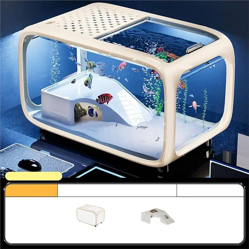 SOFT-Desktop Aquarium Tank Transparent Clear Viewing Fish Tank Decorative Aquatic Container Bedroom Fish Tank Compact Aquarium