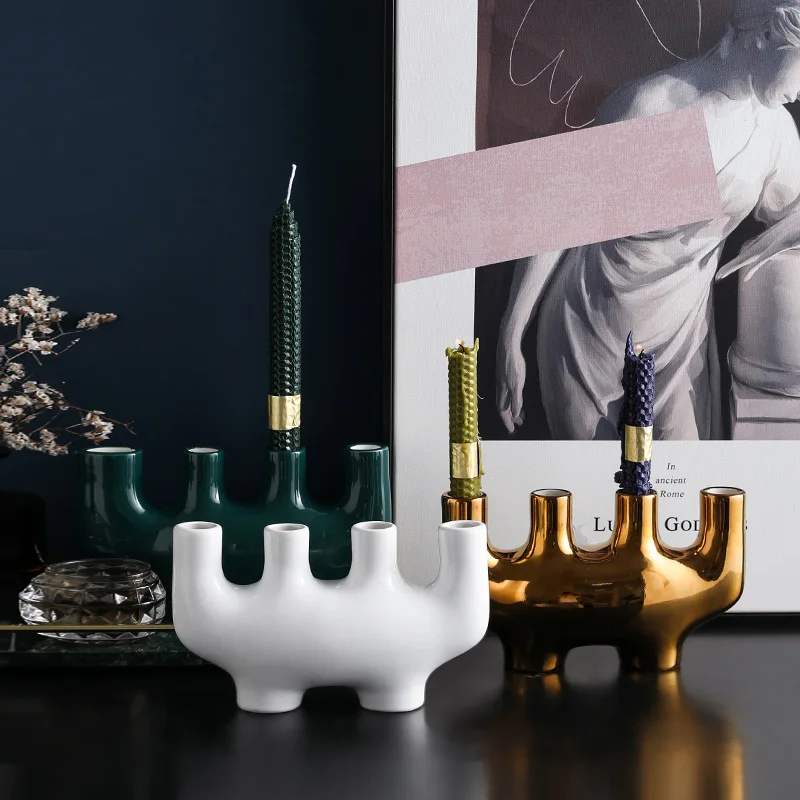 Ceramic candlestick decoration romantic candlelight dinner geometric candlestick candle adornment wedding props