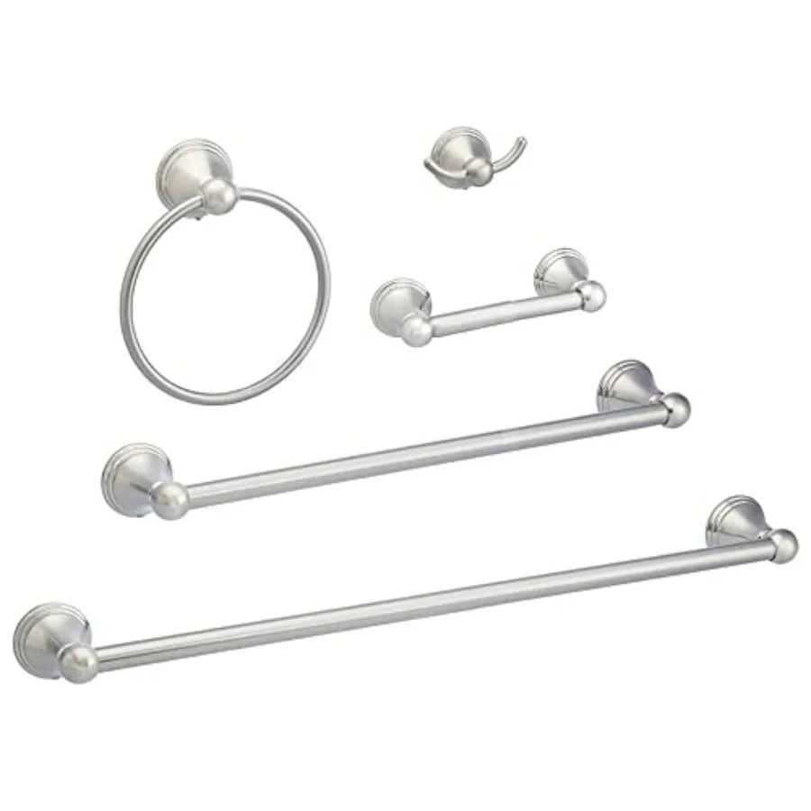 

5 Piece Bathroom Hardware Set in Satin Nickel for Bathroom with Towel Bar Toilet Paper Holder Towel Ring Robe Hook AB-BR817-SN